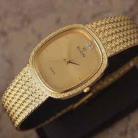 Elgin Swiss Made 1980s Mens Luxury Gold Plated Men's Quartz Dress Watch