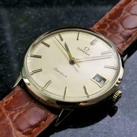 OMEGA Men's 14K Gold Geneve 192.051 Hand-Wind w/Date, c.1970s Swiss Luxury