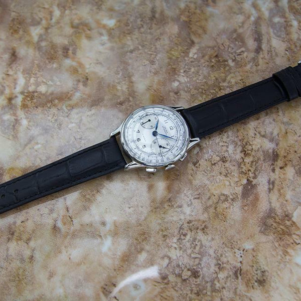 Olma Swiss Made Rare 1950s Men's Rare Stainless Steel Chronograph Watch