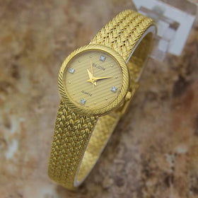 Elgin Swiss Made Ladies Gold Plated Luxurious 22mm Quartz Dress Watch