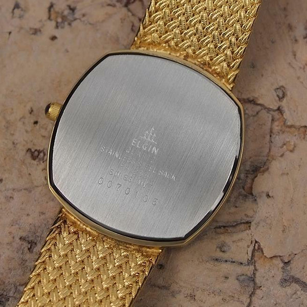 Elgin Swiss Made 1980s Mens Luxury 30mm Gold Plated Men's Quartz Dress Watch