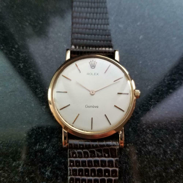 ROLEX Men's 18k Rose Gold Geneve 9577 Coin Edge Case c.1960s Swiss Vintage