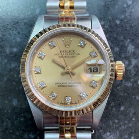 ROLEX 18k Gold & ss Ladies Datejust Diamond Dial w/Paper, c.1991 Swiss