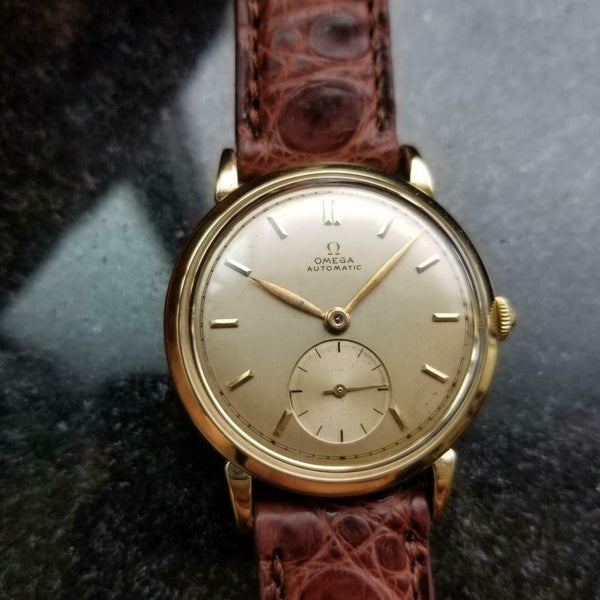 Omega Automatic Vintage Solid 18k Gold Swiss 32mm 1950s Mens Watch on Croc