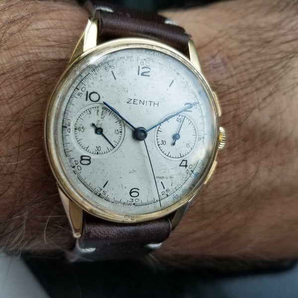 ZENITH Men's Solid 18K Gold Chronograph ref.166 Dress Watch, c.1950s Swiss