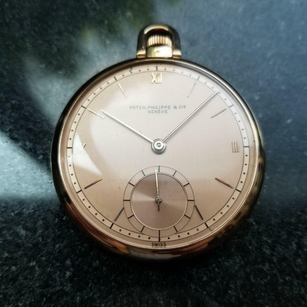 PATEK PHILIPPE Solid 18K Rose Gold 46mm Pocket Watch c.1940s Swiss Luxury