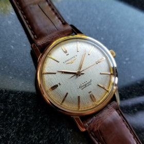 Longines Conquest Automatic Vintage 18k Rose Gold 1960s Mens Watch on Croc