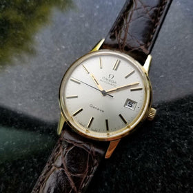 Omega Vintage Geneve Automatic 1960s 9k Solid Gold Mens Watch on Croc