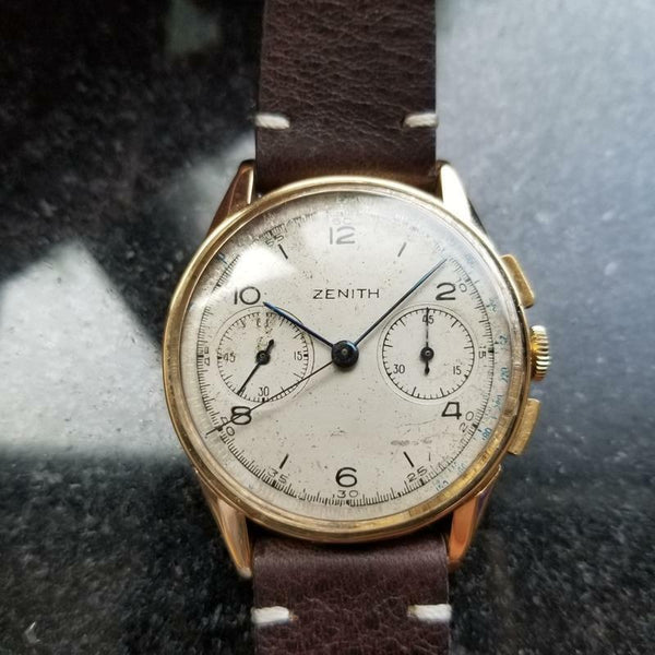 ZENITH Men's Solid 18K Gold Chronograph ref.166 Dress Watch, c.1950s Swiss