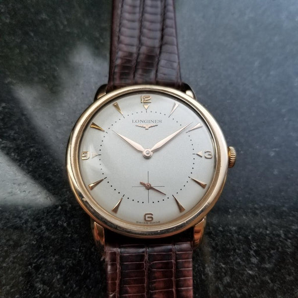 LONGINES Men's 18K Solid Gold Manual Hand-Wind Dress Watch c.1950s Swiss