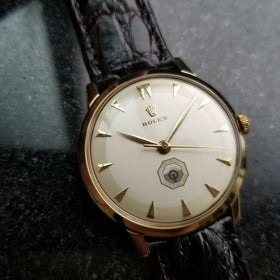 ROLEX Mens 14K Yellow Gold Optimist International c.1960 Vintage Swiss Lux