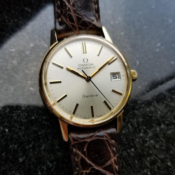 Omega Vintage Geneve Automatic 1960s 9k Solid Gold Mens Watch on Croc