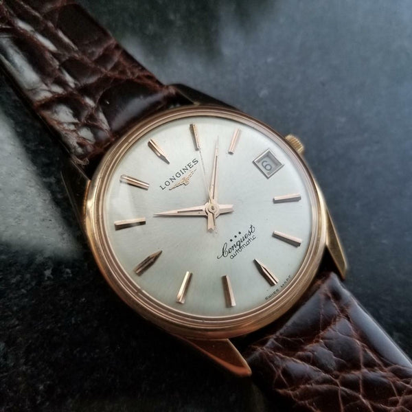 LONGINES Men's 18K Rose Gold Conquest 9041 Automatic w/Date c.1960s Swiss