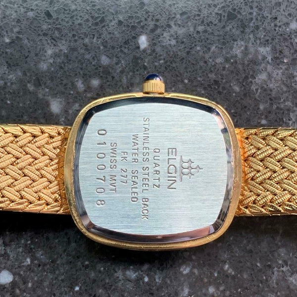 ELGIN Ladies 18k Gold-Plated Diamond Dress Watch, c.1980s Swiss Elegance