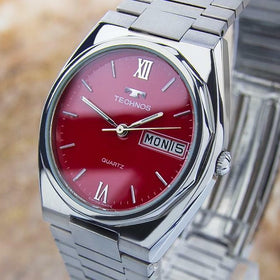 Technos Luxury Stainless Steel 35mm Quartz 1980s Swiss Made Mens Dress Watch