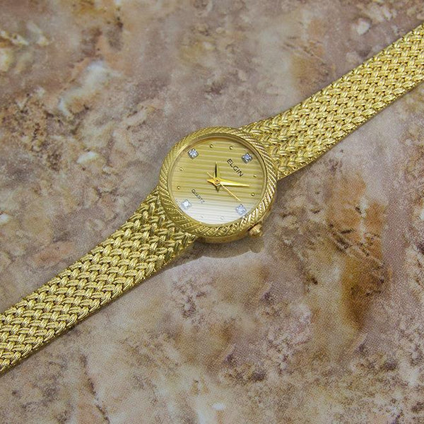 Elgin Swiss Made Ladies Gold Plated Luxurious 22mm Quartz Dress Watch