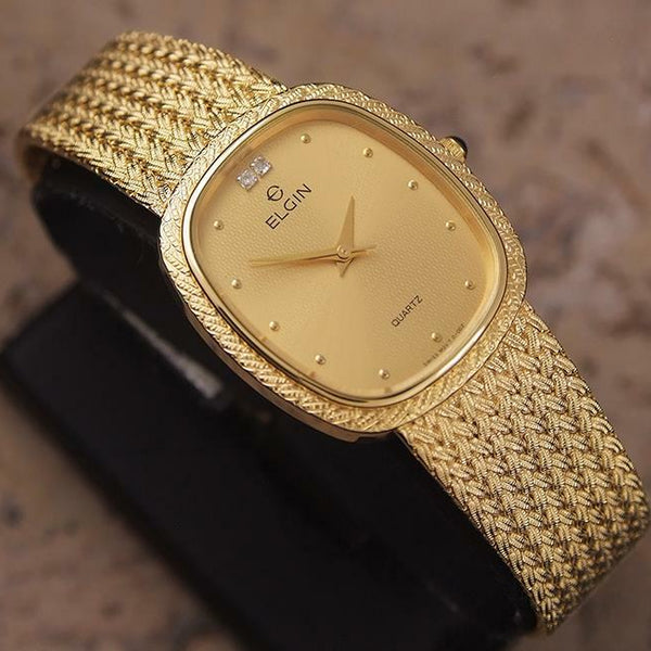 Elgin Swiss Made 1980s Mens Luxury Gold Plated Men's Quartz Dress Watch