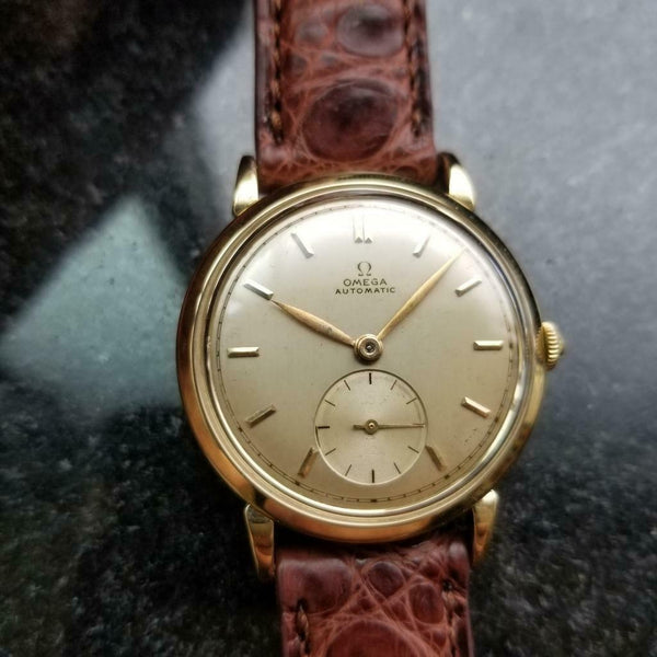 Omega Automatic Vintage Solid 18k Gold Swiss 32mm 1950s Mens Watch on Croc