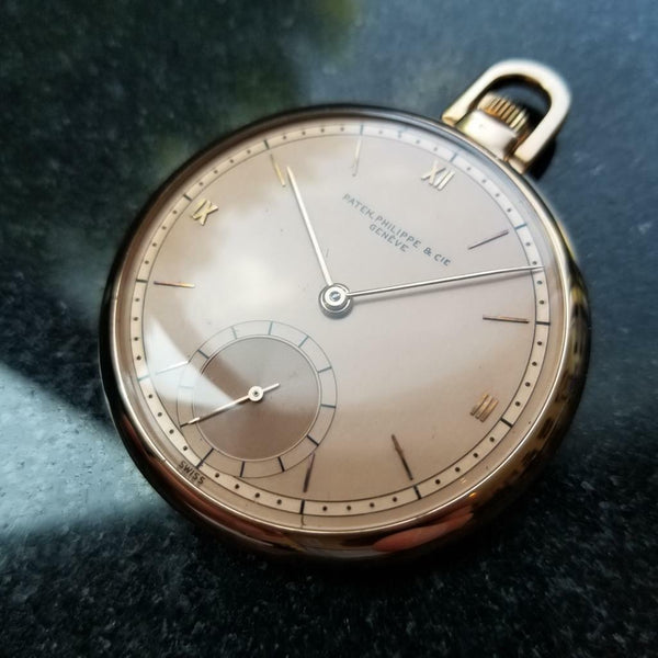 PATEK PHILIPPE Solid 18K Rose Gold 46mm Pocket Watch c.1940s Swiss Luxury