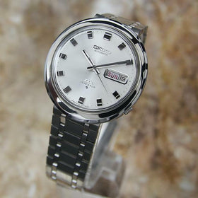 Seiko DX 36mm Vintage 1970s Stainless Automatic Japan Day Date Mens Watch