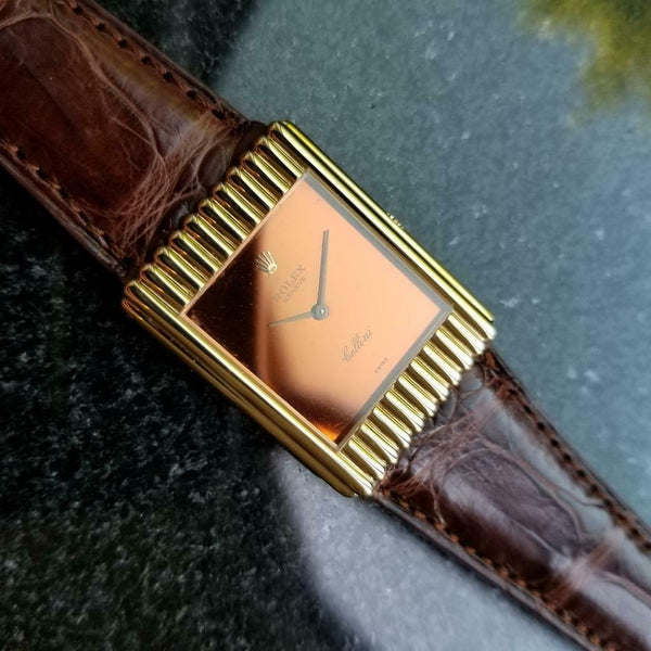 Rolex Cellini 18K Solid Gold 1974 Vintage Swiss Watch Manual on Crocodile