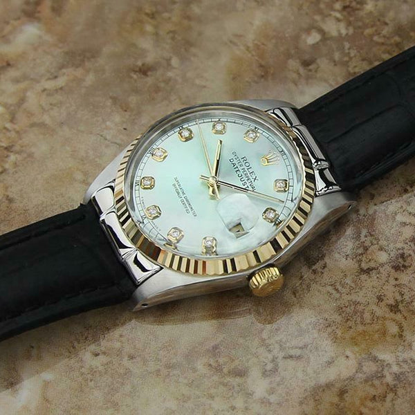 Rolex Ref 16013 Swiss Men's 18K Gold SS Diamond 36mm Watch sky blue 1979