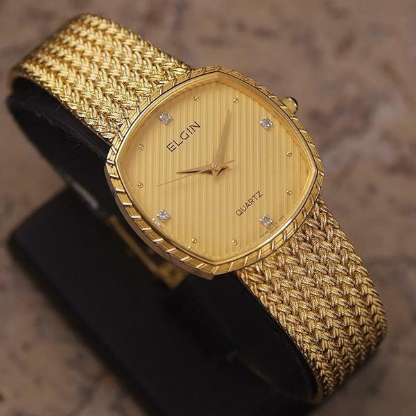 Elgin Swiss Made 1980s Mens Luxury 30mm Gold Plated Men's Quartz Dress Watch