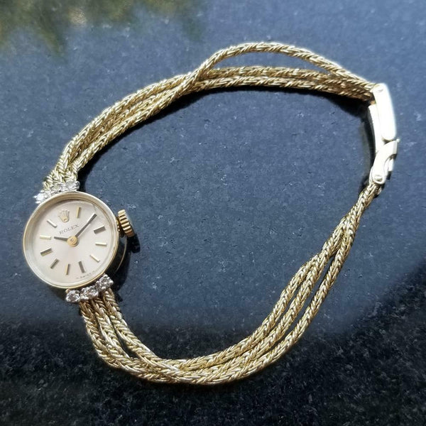 ROLEX Ladies 14kt Gold Cocktail Diamond Dress Watch, c.1950s Vintage Swiss