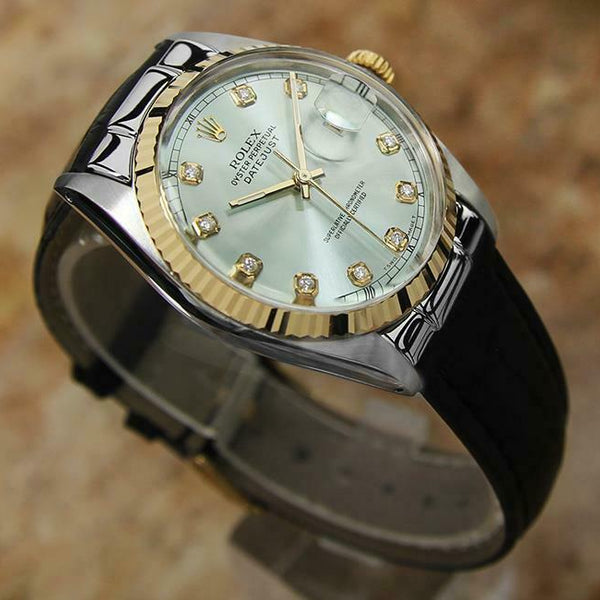 Rolex Ref 16013 Swiss Men's 18K Gold SS Diamond 36mm Watch sky blue 1979