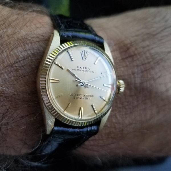 ROLEX 14K Solid Gold Oyster Perpetual 6551 Midsize Unisex Automatic c.1966