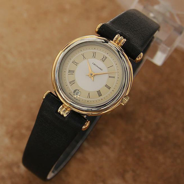 Leonard Swiss Made 1990s Ladies 24MM Luxury Gold Plated Quartz Dress Watch