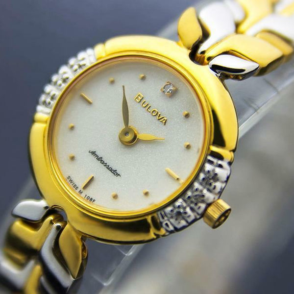 Bulova Ambassador Ladies Swiss Gold Plated Diamond Dress Watch c2000