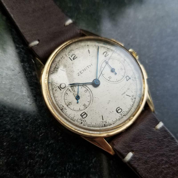 ZENITH Men's Solid 18K Gold Chronograph ref.166 Dress Watch, c.1950s Swiss