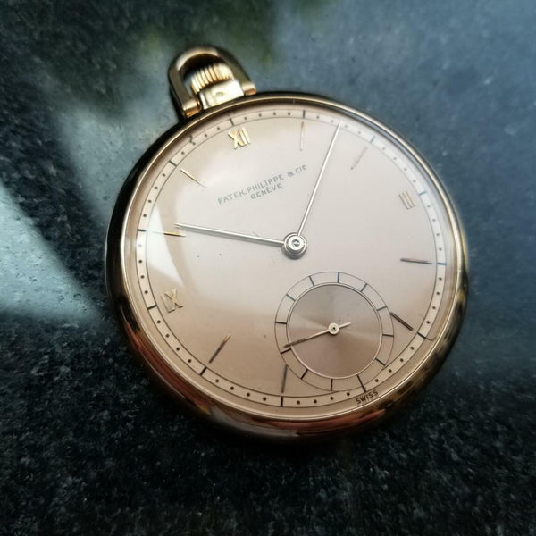 PATEK PHILIPPE Solid 18K Rose Gold 46mm Pocket Watch c.1940s Swiss Luxury