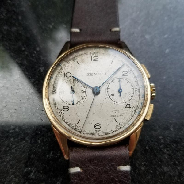 ZENITH Men's Solid 18K Gold Chronograph ref.166 Dress Watch, c.1950s Swiss