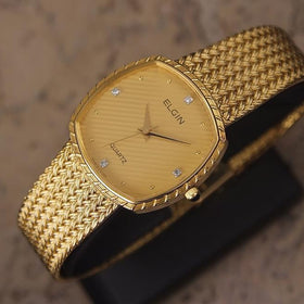 Elgin Swiss Made 1980s Mens Luxury 30mm Gold Plated Men's Quartz Dress Watch
