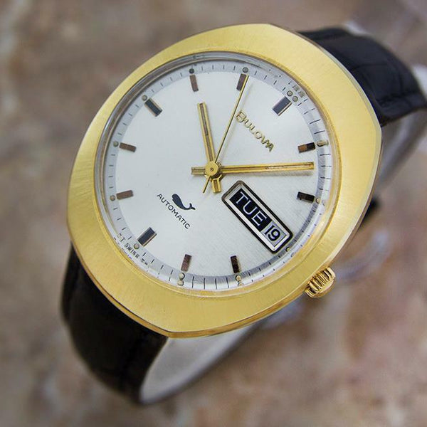 Bulova Mens Midsized Automatic Gold Plated Swiss 1968 Classic Dress Watch