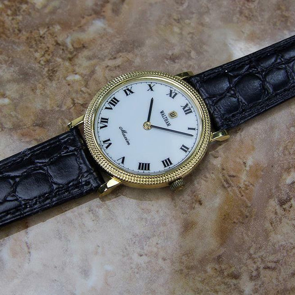 Waltham Vintage 1980s Mens Manual Swiss Made Manual Gold Plated Dress Watch