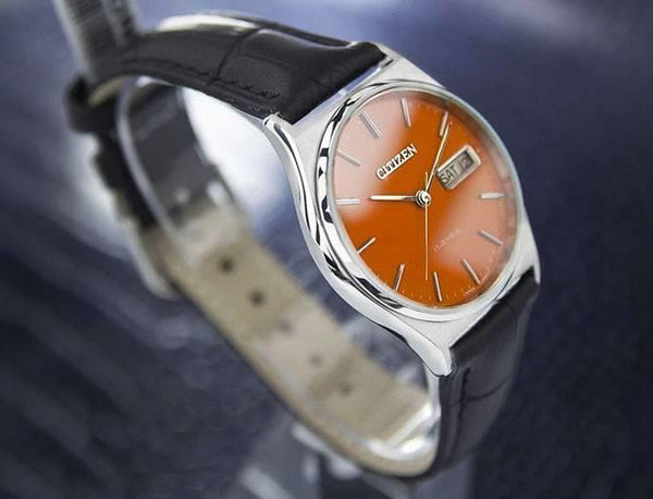 Citizen Day Date Manual Wind Men's Retro Dress Watch Orange Dial c.1970s