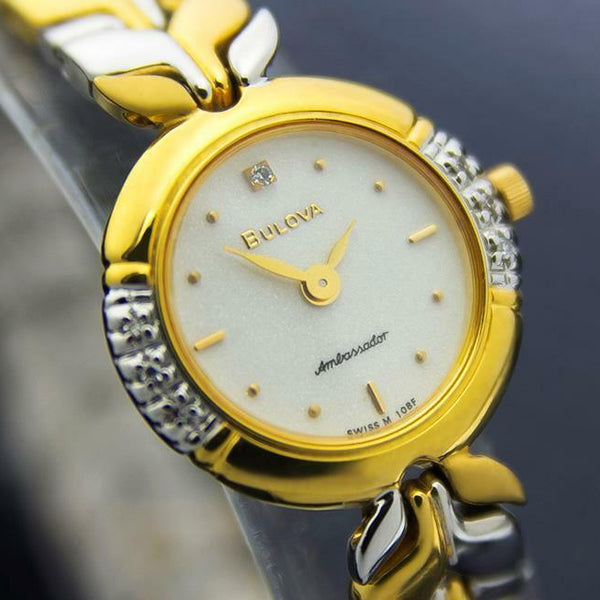 Bulova Ambassador Ladies Swiss Gold Plated Diamond Dress Watch c2000