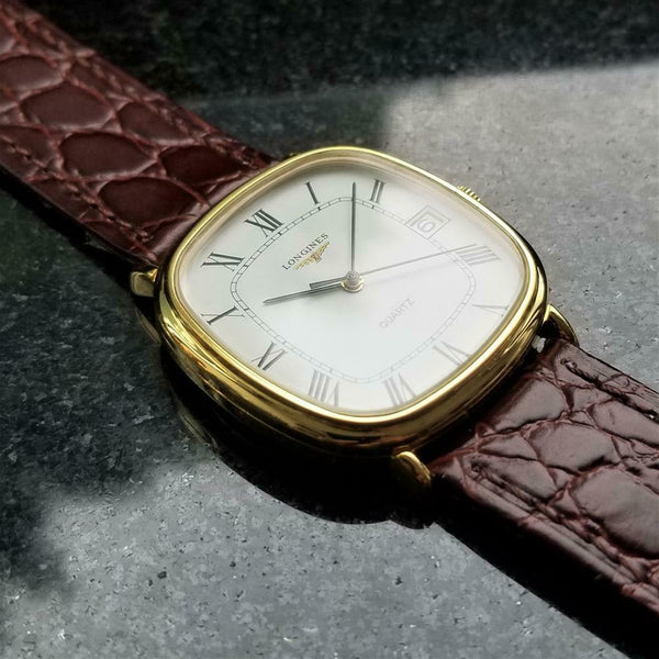 LONGINES Men's 18k Gold-Plated L729 Quartz Dress Watch w/Date c.1980s Swiss